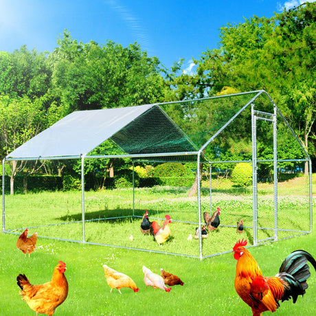Large Chicken Coop Metal Chicken Runs for Yard with Cover Outdoor Pet Pens Poultry Cage Duck Rabbit House Backyard Use (13'Lx10'Wx6.6'H) HEASON