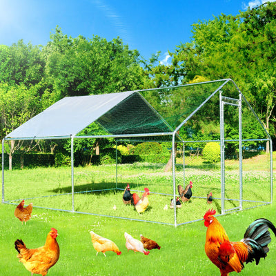 Large Chicken Coop Metal Chicken Runs for Yard with Cover Outdoor Pet Pens Poultry Cage Duck Rabbit House Backyard Use (13'Lx10'Wx6.6'H)