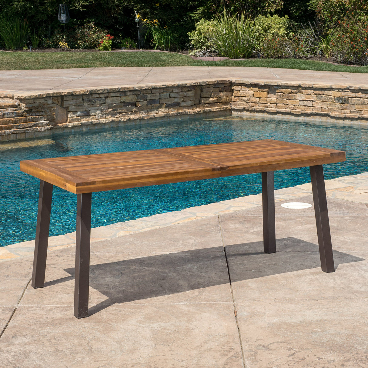 Christopher Knight Home Della Acacia Wood Dining Table, Teak Finish With Rustic Metal Christopher Knight Home