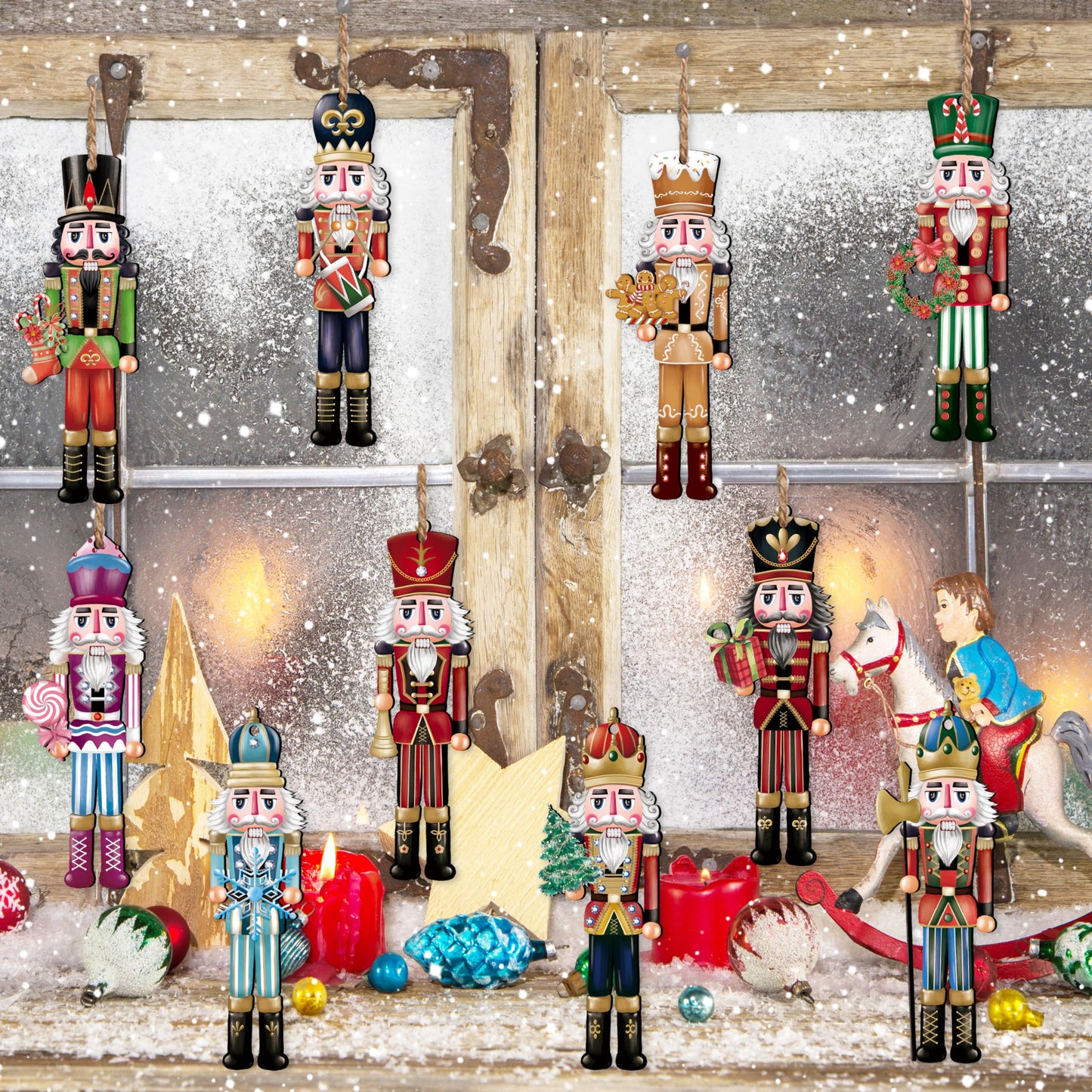 24 Pieces Christmas Nutcracker Wooden Ornaments Wood Hanging Decoration Set for Christmas Tree Hanging Wood Crafts Holiday Decor Xmas Party Supplies (Xmas-Nutcracker-A)