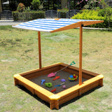 Kids Sandbox with Cover, 46" Wooden Sand Box w/Adjustable Canopy, Large Outdoor Cedar Sandpit for Backyard Play Mederra