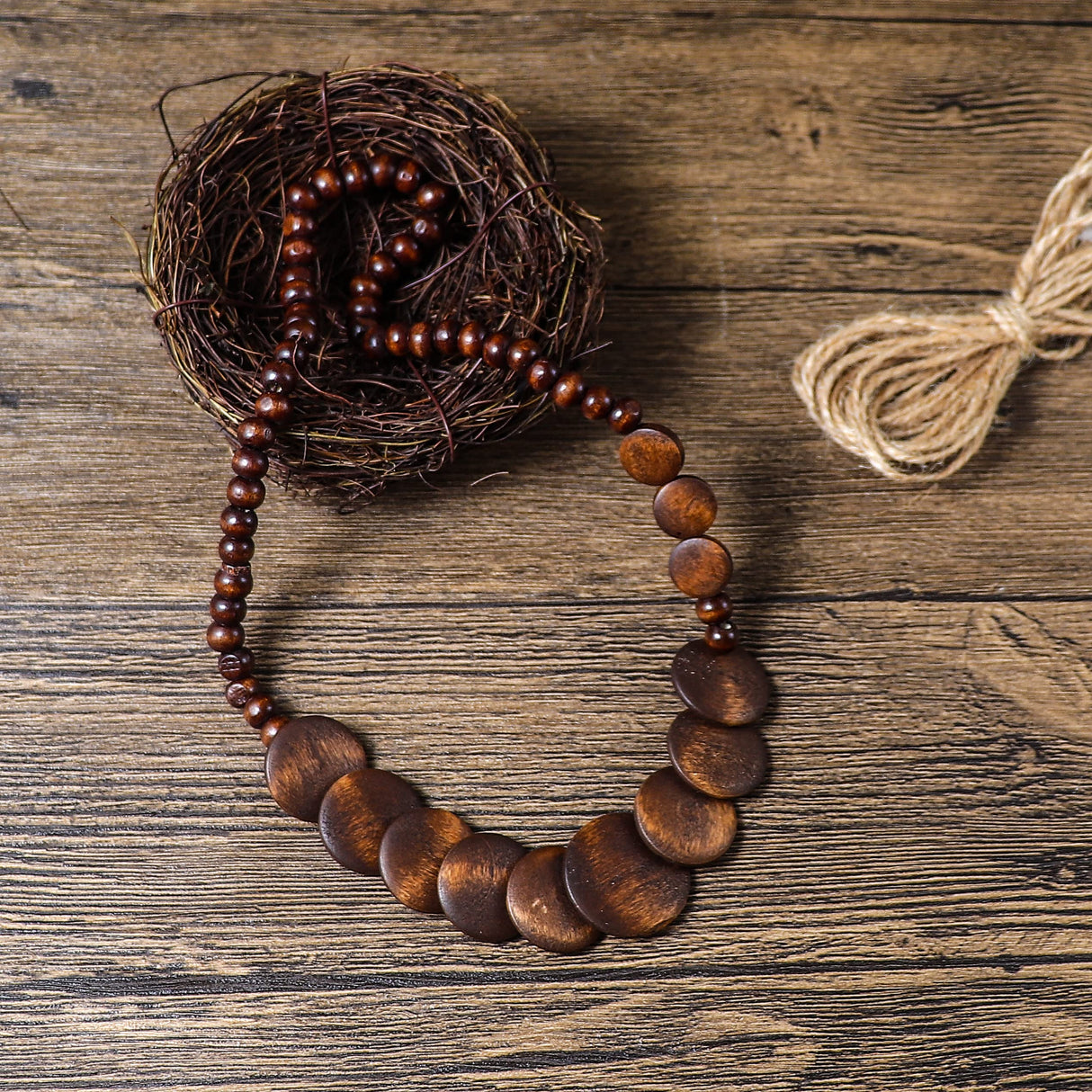 COLORFUL BLING Natural Chunky Wooden Beads Statement Necklace Boho African Tribal Collar Choker Bib Necklace Hippie Vacation Jewelry for Unisex Men Women-dark interval COLORFUL BLING