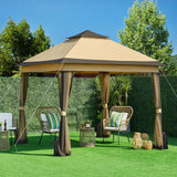 Yaheetech 11x11 Pop Up Gazebo Outdoor Canopy Shelter, Instant Patio Gazebo Sun Shade Canopy Tent with 4 Sandbags, Double Tiers & Mesh Netting for Lawn, Garden, Backyard & Deck, Khaki Yaheetech