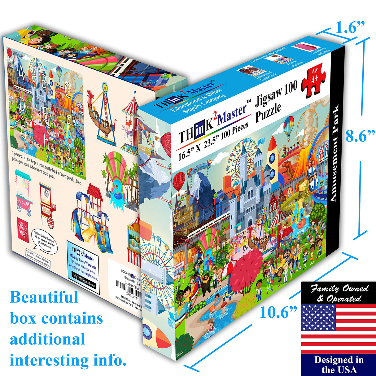 Think2Master Amusement Park 100 Pieces Jigsaw Puzzle Fun Educational Toy for Kids, School & Families. Great Gift for Boys & Girls Ages 4-8 to Stimulate Learning. Size:23.4” X 16.5” THINK2MASTER