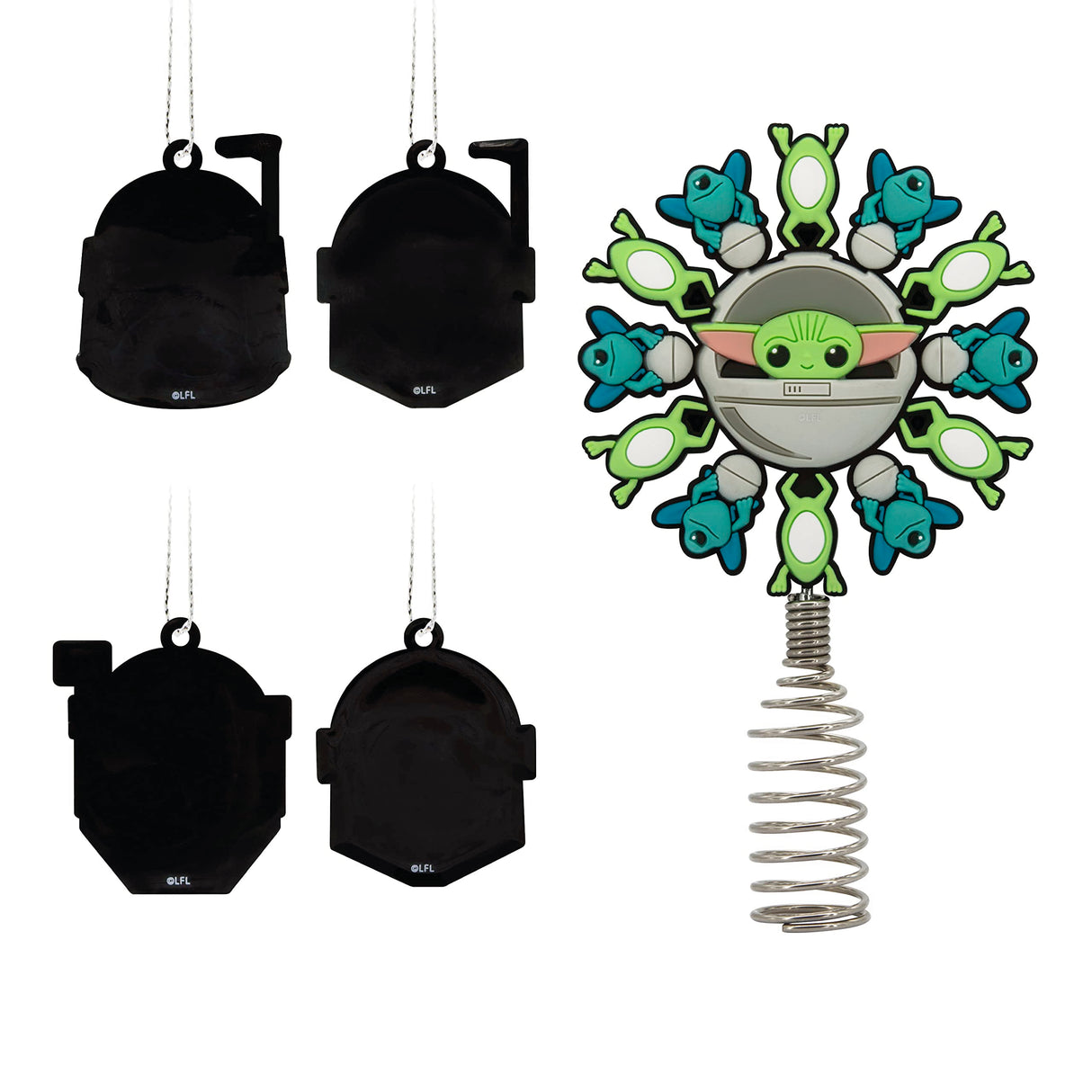 Hallmark Star Wars: The Mandalorian 5" Miniature Christmas Tree Topper and 1.7" Mini Ornaments, Set of 5 Shatterproof Ornaments, May The 4th Hallmark