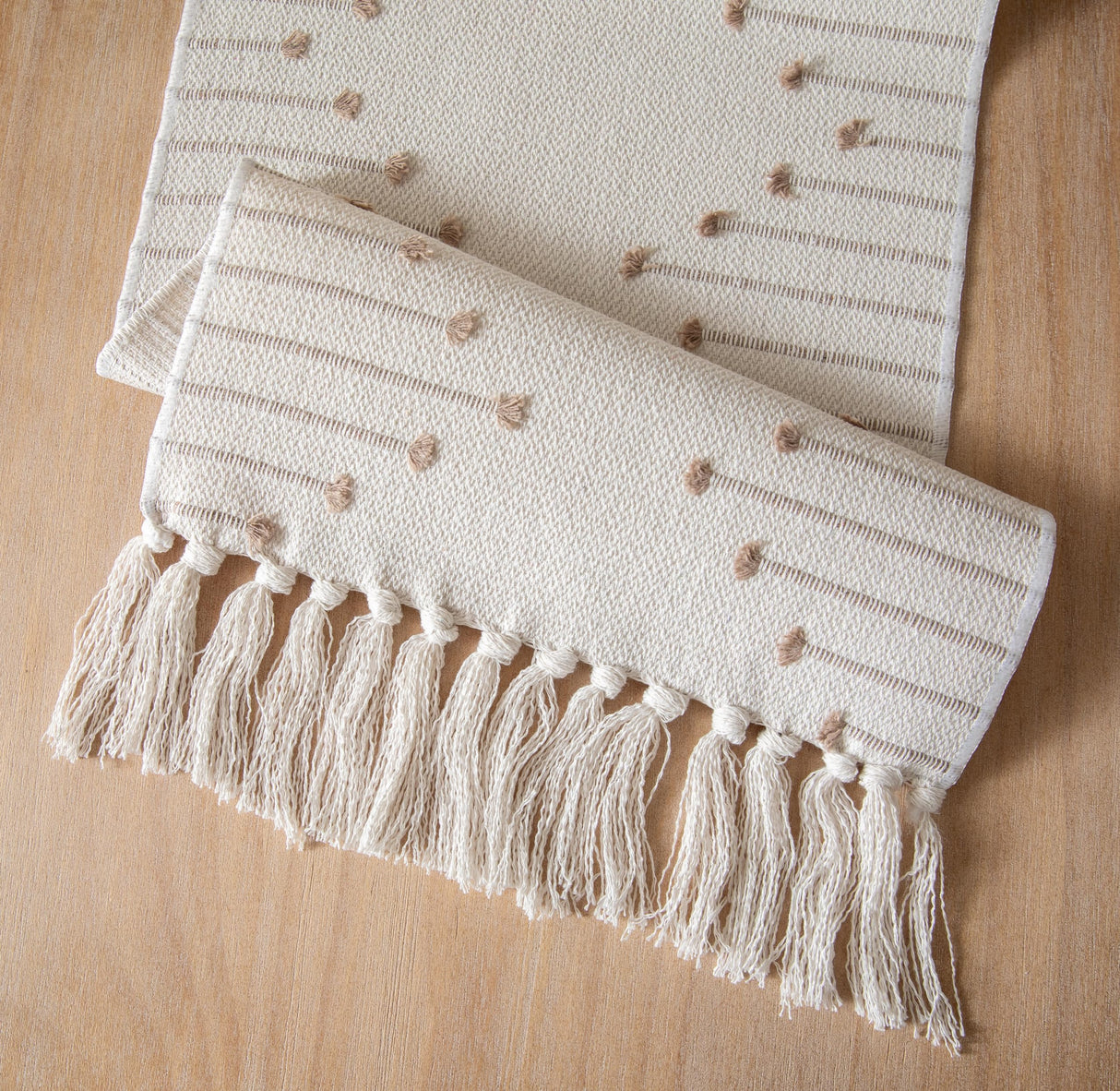 Boho Table Runner 13 x 90 Inch Long Natural Cotton Woven Runner with Tassels for Home Dining Table décor, for Modern Farmhouse Decor Coffee Table Runner, Taupe and Beige Caflife