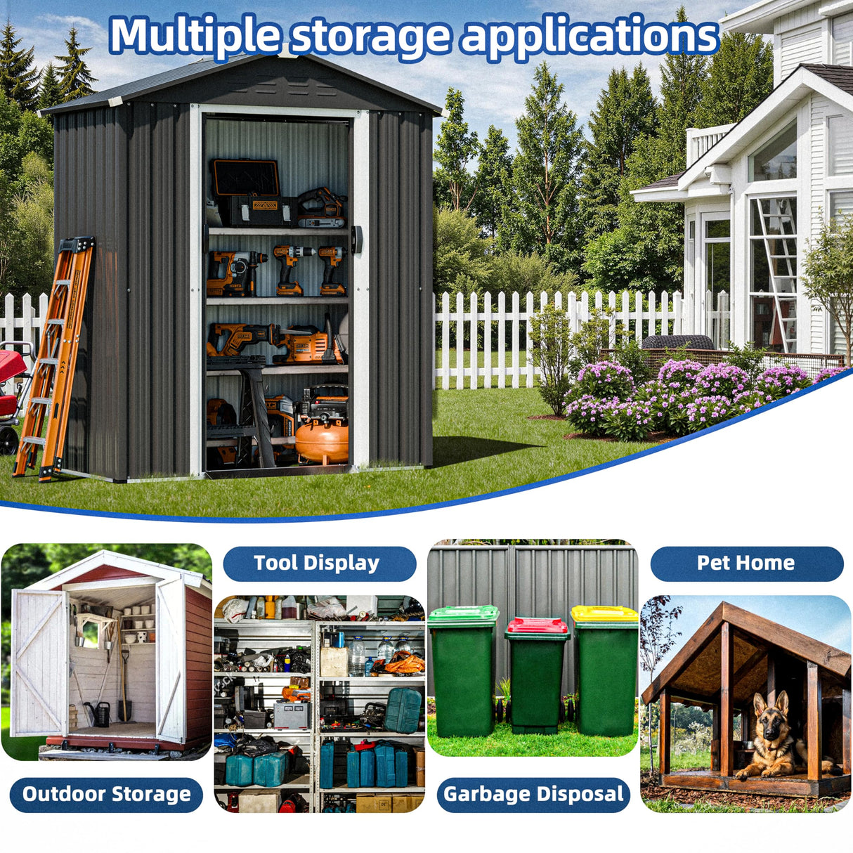 JY QAQA 5x3 FT Metal Outdoor Garden Storage Shed, Waterproof Metal Garden Sheds with Window and Lockable Double Door, Weather Resistant Steel Tool Storage House Shed for Patio, Lawn Gray JY QAQA PET