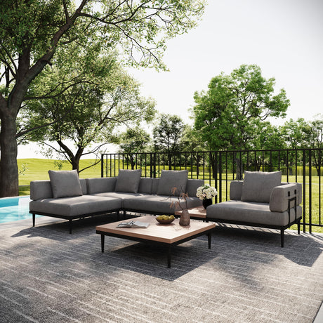 Acanva Modular Outdoor Patio Sectional Sofa, All-Weather Free Combination L-Shaped Balcony Couch with Side Table, Grey, 4 Seater + 1 Side Table Acanva
