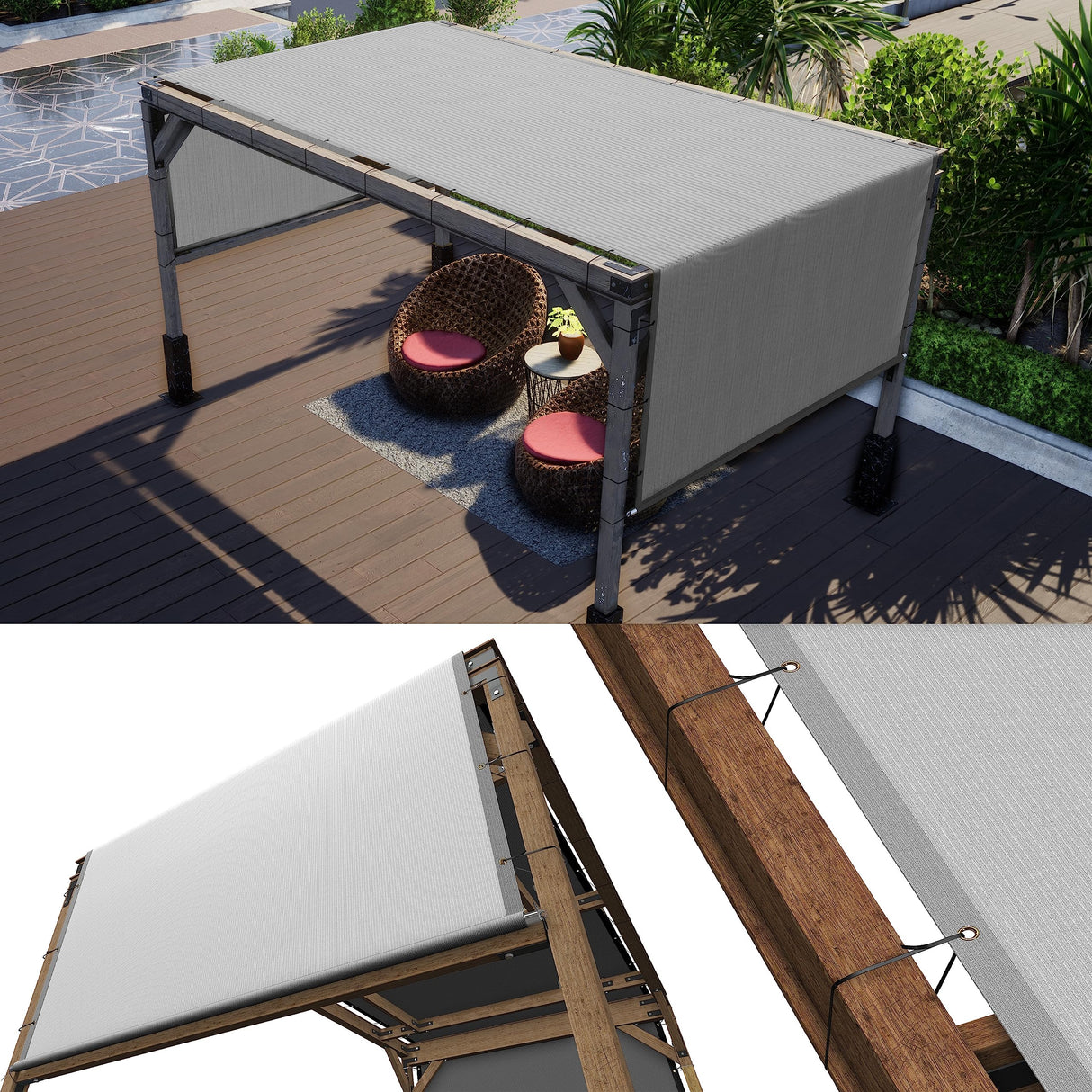 ColourTree 10' W x 16' L Grey Pergola Sun Shade Canopy Replacement Cover UPF50, Commercial Grade 260 GSM Cloth for Outdoor Patio, Includes Stainless Steel Weighted Rods (We Make Custom Size) ColourTree