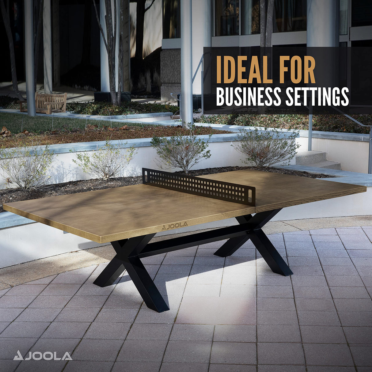 JOOLA Berkshire Outdoor Table Tennis Table - Multi Use Conference Table Dining Table - Concrete Oak Wood Look Includes Steel Outdoor Ping Pong Net Set & Frame - Hybrid Indoor Outdoor Ping Pong Table JOOLA