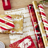 Hallmark Christmas Wrapping Paper Rolls - Traditional Holiday Gift Wrap Paper (Set of 3 Reversible Rolls: 120 sq. ft. ttl.) Red and Gold Snowflakes, Stripes, Plaid, Santa's Sleigh Hallmark