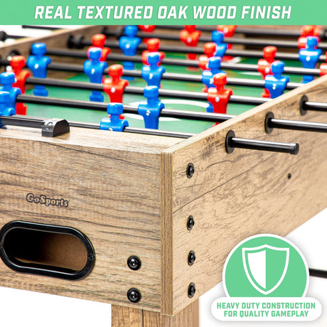GoSports 48 Inch Game Room Size Foosball Table - Oak Finish - Includes 4 Balls and 2 Cup Holders GoSports