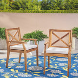 Christopher Knight Home Peter | Outdoor Acacia Wood Dining Chair Set of 2, Teak/Cream Cushion Christopher Knight Home