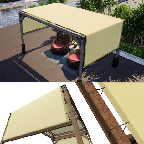 ColourTree 10' W x 20' L Beige Pergola Sun Shade Canopy Replacement Cover, Commercial Grade 260 GSM Cloth for Outdoor Patio, Includes Stainless Steel Weighted Rods (We Make Custom Size) ColourTree