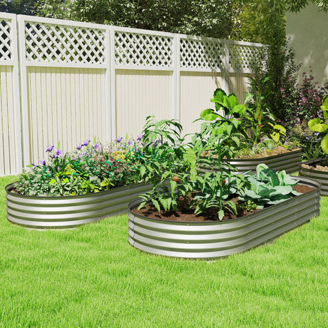 Outsunny 2PCS Galvanized Raised Garden Bed, 7' x 3' x 1' Raised Beds for Gardening with Plant Support Stakes, Rubber Strap Edging and Gloves, Metal Planter Box for Vegetables, Flowers, Silver Outsunny