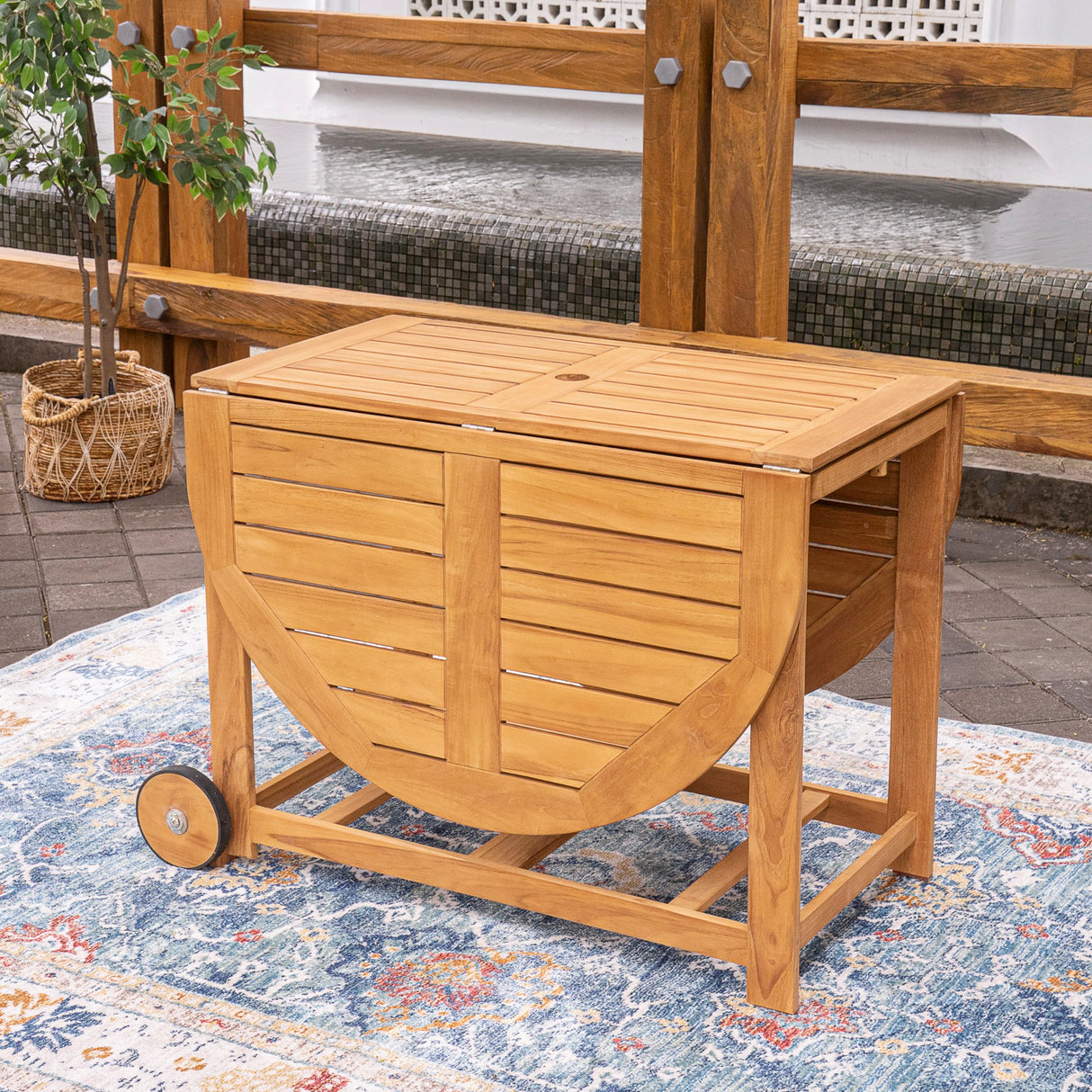 Cambridge Casual Miami Teak Wood Patio Dining Set with Cast Shale Cushion, Natural Teak/Cast Shale Cambridge Casual
