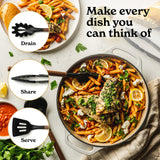 Silicone Kitchen Utensils Set & Holder: Cooking Utensils Set - Kitchen Essentials for New Home & 1st Apartment- Silicone Spatula Set, Cooking Spoons for Nonstick Cookware (Acacia Wood, Black) SMIRLY