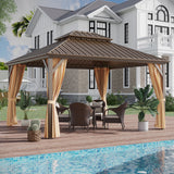 GAZEBEST 12x14 ft Hardtop Gazebo Outdoor Aluminum Patio Gazebo Double Roof Galvanized Steel Gazebo Canopy with Netting and Curtains,for Garden Patio,Patio Backyard,Deck and Lawns GAZEBEST