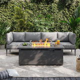 Sundale Outdoor 5 Pieces Metal Patio Furniture Set with Fire Pit Table, Outdoor Sectional Sofa w/6 Inch Olefin Cushion, Modern Outdoor Conversation Sets Sundale Outdoor