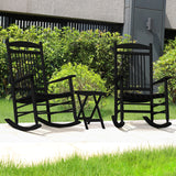 VEIKOU Rocking Chair, Set of 3 Outdoor Rocking Chair with Side Table,275Lbs Weight Capacity,Wooden Rocking Chair for Porch, Backyard, Indoor, Black VEIKOU