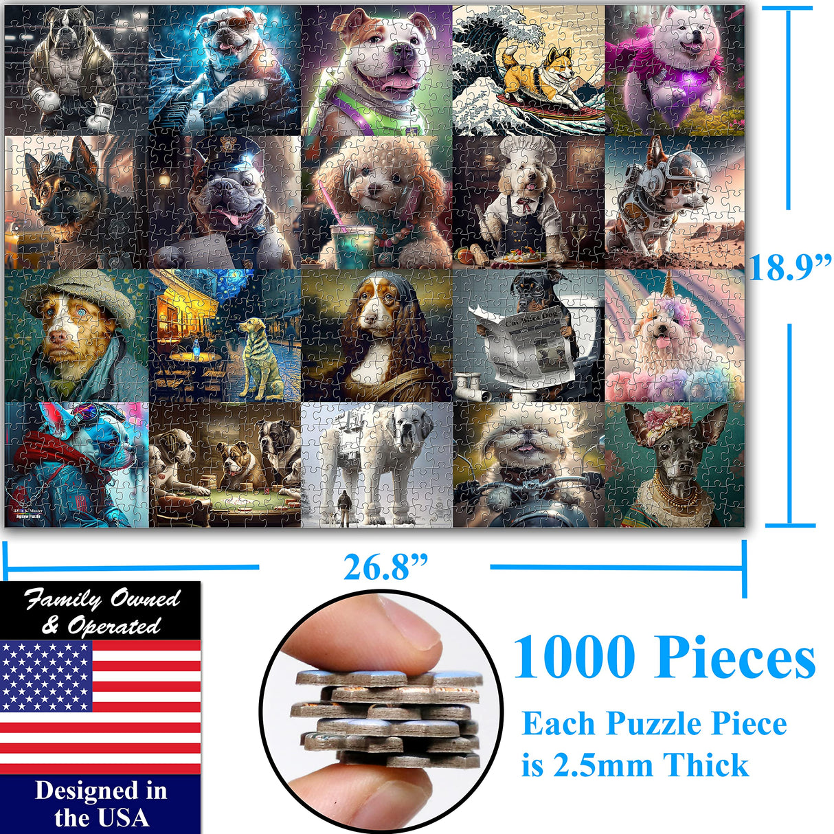 Think2Master Funny Dogs 1000 Pieces Jigsaw Puzzle Featuring heartwarming Puppies and Dogs. Fun for Teens, Seniors & Families. Great Gift for Kids Ages 13+ Size: 26.8” x 18.9 THINK2MASTER