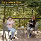 EAST OAK Breezeway Patio Furniture Set, 3-Piece Outside Bistro Set Handwoven Rattan Wicker Chairs with Waterproof Cushions, Tempered Glass Table, Outdoor Conversation Set, Light Grey & Dark Grey EAST OAK