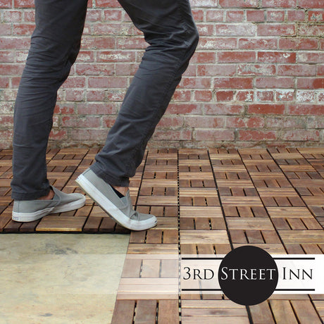 Deck Tiles - Patio Pavers - Acacia Wood Outdoor Flooring - Interlocking Patio Tiles - 12"x12" (10 Pack) - Oiled Acacia Finish - Checker Pattern Decking 3rd Street Inn