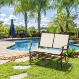 Yaheetech Beige 2-Person Outdoor Glider Bench with Smooth Gliding Mechanism Yaheetech
