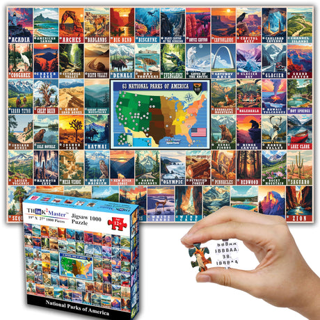 Think2Master Colorful Vintage USA National Parks 1000 Pieces Large Format Jigsaw Puzzle for Kids 12+, Teens, Adults & Families. Great Gift for People Interested in Traveling. Size: 26.8” X 18.9” THINK2MASTER