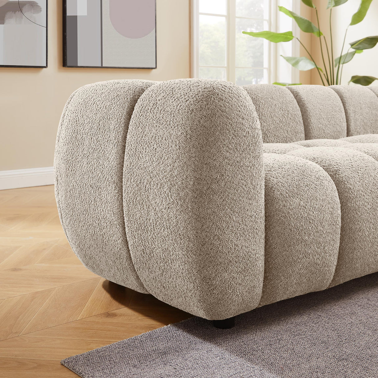 VANOMi 88" Oversized Boucle Sofa, Modern Upholstered Tufted Cloud Couch, Deep Seat Boucle Sofa,Cozy Modern 3 Seater Couch for Living Room, Bedroom, Apartment VANOMi