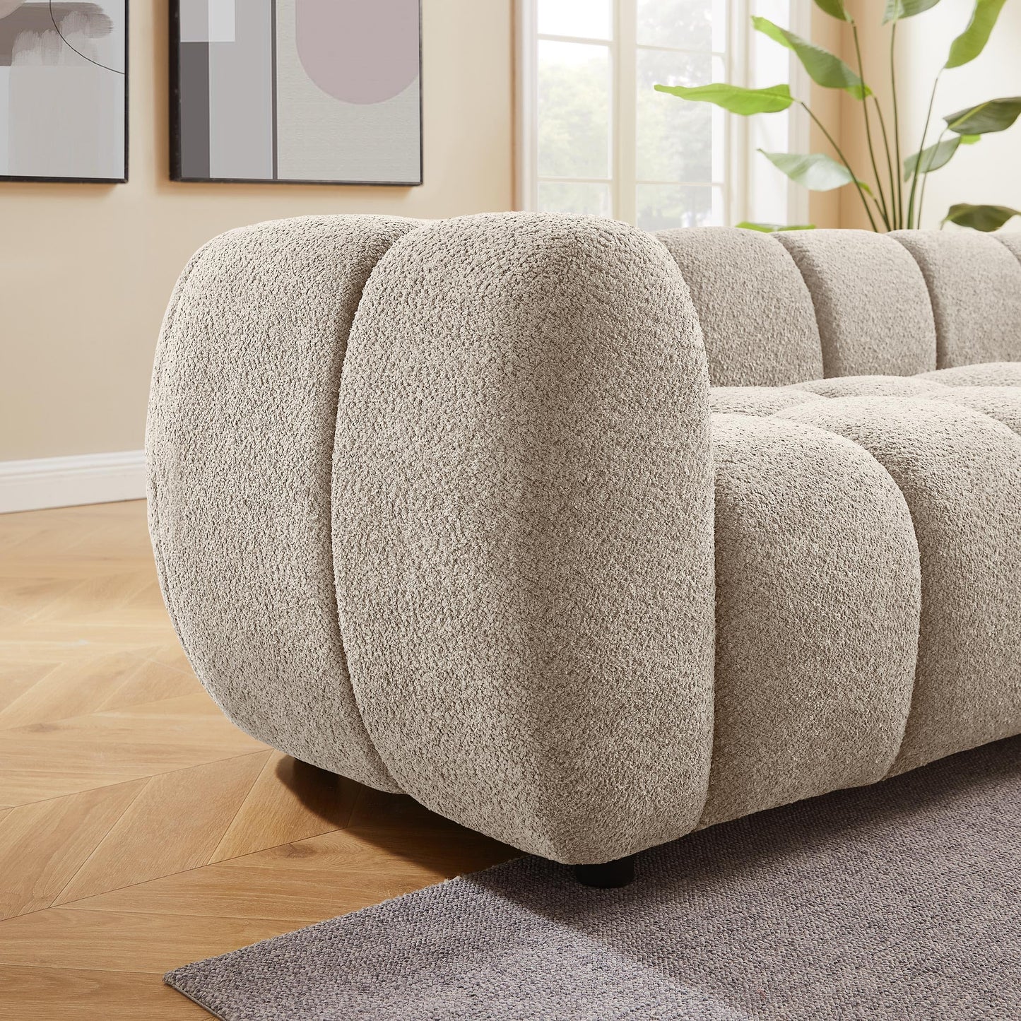 VANOMi 89" Oversized Boucle Sofa Couch, Modern Upholstered Tufted Cloud Couch, Deep Seat Boucle Sofa,Cozy Modern 3 Seater Couch for Living Room, Bedroom, Apartment