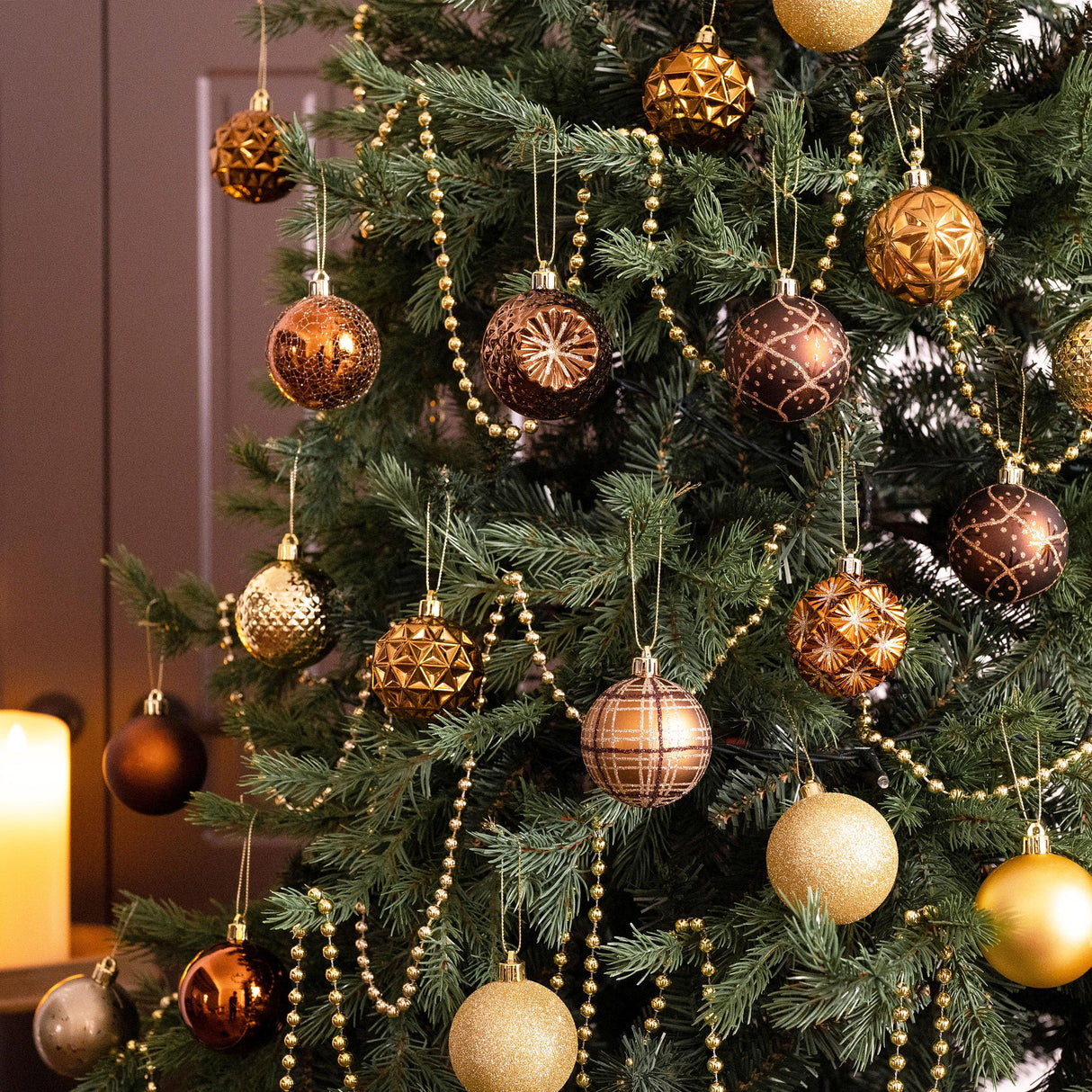 Valery Madelyn Fall Ornaments for Christmas Trees, 16ct Bronze Copper Brown Gold Shatterproof Fall Christmas Tree Decorations, 2.36 Inches Luxury Hanging Ball Ornaments for Thanksgiving Autumn Harvest Valery Madelyn