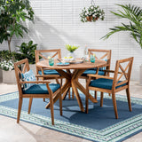 Christopher Knight Home Jordan Outdoor 5 Piece Acacia Wood Dining Set, Teak Finish/Blue Christopher Knight Home