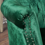 GDFStudio Melaina Tufted Chesterfield Velvet Loveseat with Scrolled Arms, Emerald and Dark Brown. GDFStudio
