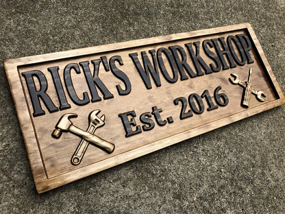 Custom Workshop Sign Wooden Gifts for Men Gifts For Him Husband Gift Custom Garage Sign Wooden Shop Sign Personalized Man Birthday Fathers Day Gift - WoodArtSupply