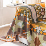 VClife Boho Sofa Covers, Sectional Couch Covers Breathable Cotton Linen Sofa Slipcover Washable Green Orange Geometry Sofa Couch Covers for L Shape Sofa - Farmhouse Sofa Covers with Tassel 71"x118" VClife