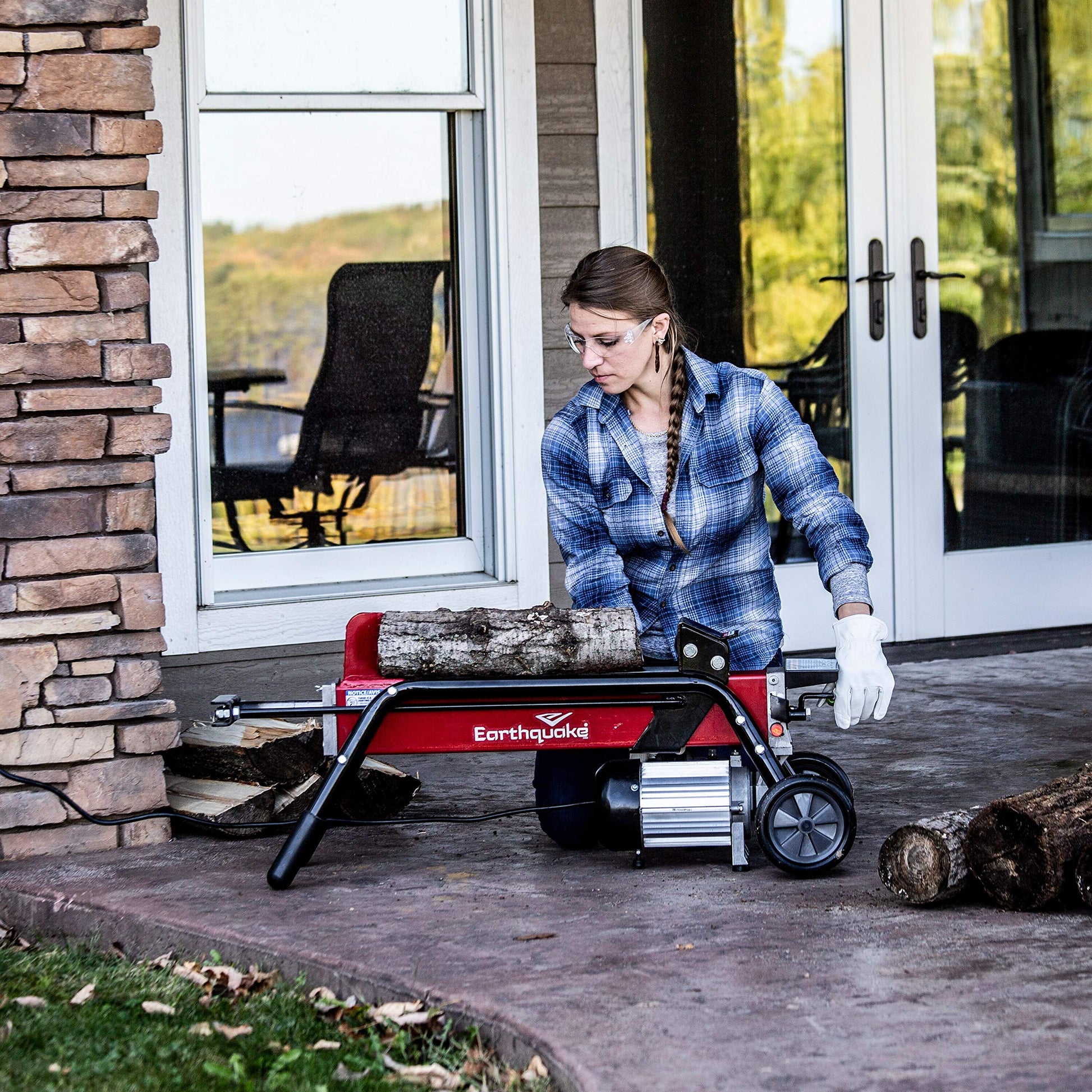 EARTHQUAKE 32228, 5-ton Electric Log Splitter, 1500-Watt Motor, Precision Pump Gears, Copper Motor Windings, Durable Transport Wheels - WoodArtSupply