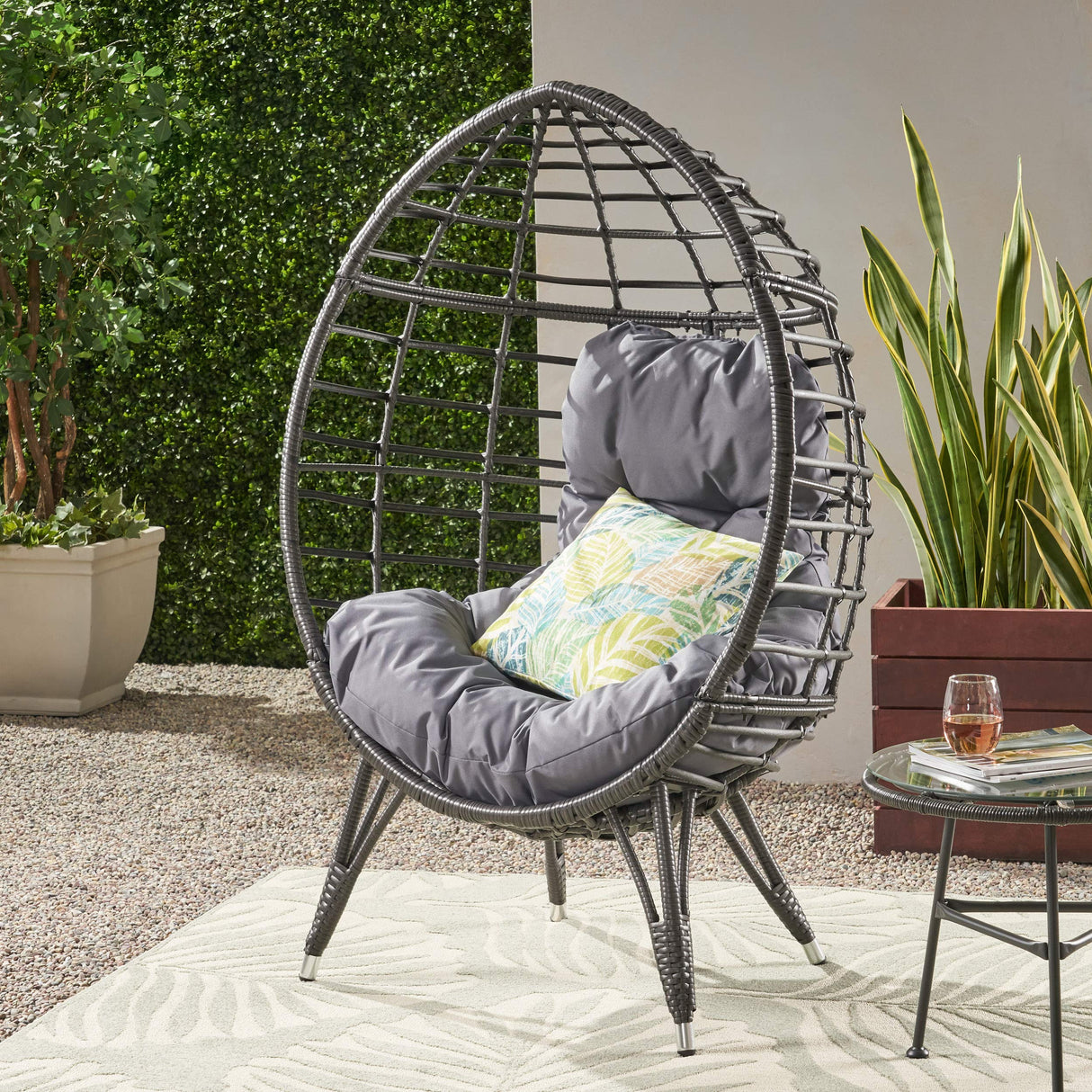 GDFStudio Valerie Outdoor Wicker Swing Chair with Cushion, Gray and Dark Gray GDFStudio