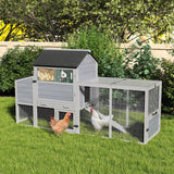 COZIWOW 82" Large Wooden Chicken Coop, Outdoor Rabbit Hutch with Wheels, Sunshine Board, Asphalt Roof, Ramp, Openable Top, Door, Window, Pull-Out Tray, Indoor Bunny Cage (Gray with Pattern) COZIWOW