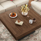 LED Coffee Tables for Living Room, 33.5" Square Center Table with Storage & Hidden Shelf, Large Modern Coffee Table Desk with RGB Lights, Living Room Tables Cocktail Table, Plug-in Use (Vintage Brown) knoworld