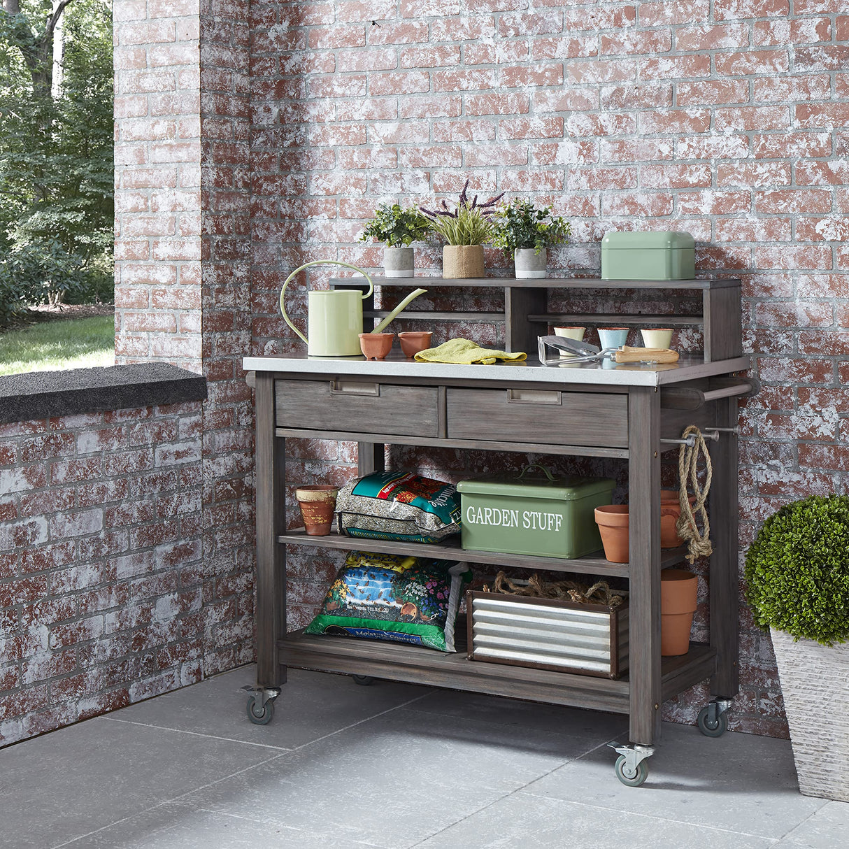 Homestyles Maho Gray Teak Potting Bench homestyles