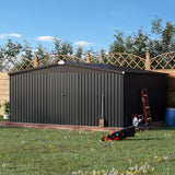 AECOJOY Shed 14' x 12' Storage Shed, Outdoor Metal Storage Sheds & Outdoor Storage 12x14 with Lockable Doors, Large Steel Yard Shed, Utility Tool Storage for Garden, Patio, Outside use in Dark Grey AECOJOY
