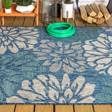 JONATHAN Y SMB110C-8 Zinnia Modern Floral Textured Weave Indoor Outdoor Area-Rug Bohemian Coastal Easy-Cleaning Bedroom Kitchen Backyard Patio Non Shedding, 8 X 10, Navy/Aqua JONATHAN Y