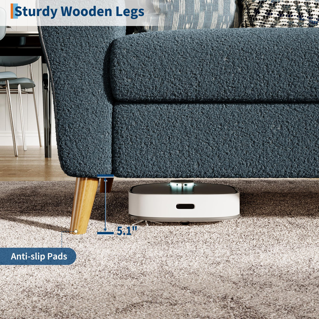 GarveeHome 84" Sofa, 3 Seater Couch for Living Room, Modern Loveseat, Boucle Sofa with Deep Seats, Wide Armrests, Wood Legs, Easy Assembly, Upholstered Comfy Sofa for Bedroom Office, Dark Blue GarveeHome