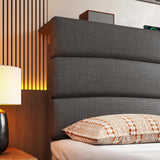 EnHomee King Size Bed Frame with Fabric Upholstered Headboard, King Bed Frame with Storage Headboard and Charging Station, Wooden Slats Support, No Noise, No Box Spring Needed, Easy Assembly, Grey EnHomee