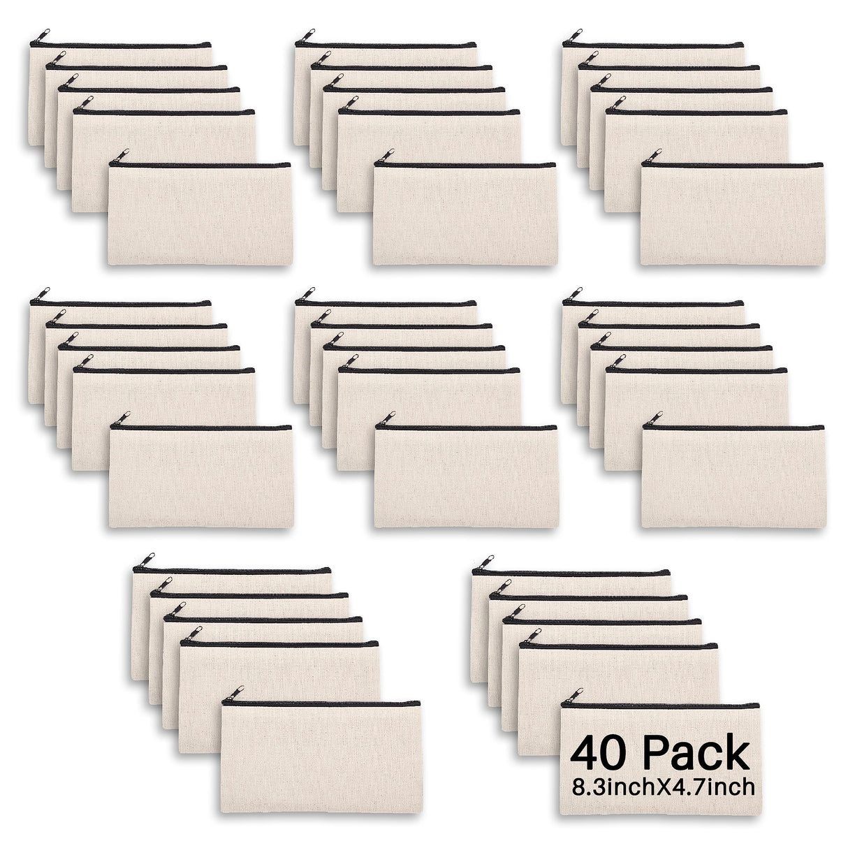 20 Pcs 8.3x4.7" Blank DIY Craft Bag Canvas Pencil Case/Pouch-Canvas Makeup Bags Bulk-Canvas Pouch With Zipper Bulk Cosmetic Bag-Multi-Purpose Travel Toiletry Canvas Zipper Pouch for Stationary Storage Cruleen