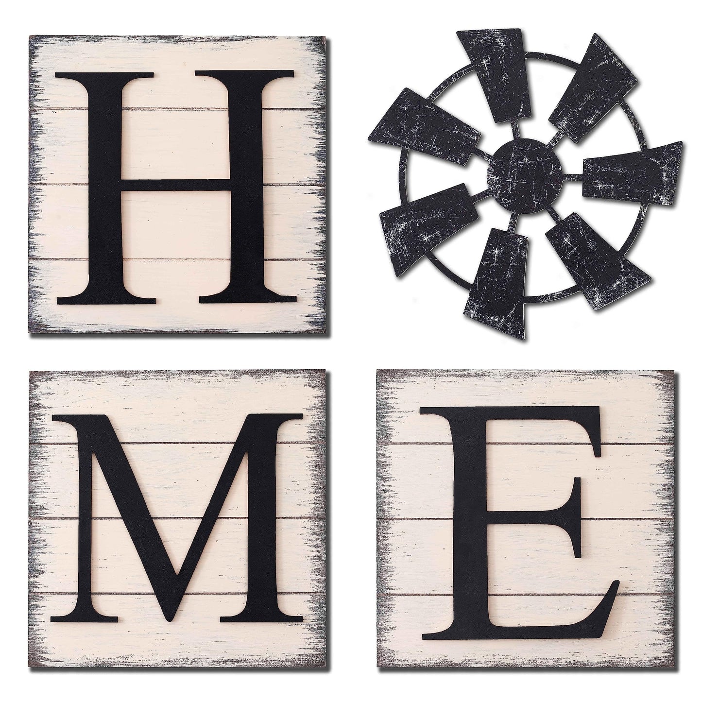 HRENCY Farmhouse Wall Decor Wood Home Sign with Metal Windmill for O, Rustic Hanging Wooden Sign with Letters Decorative Wall Art Home Decor Living Room Wall Decor Kitchen Entryway Housewarming Gift