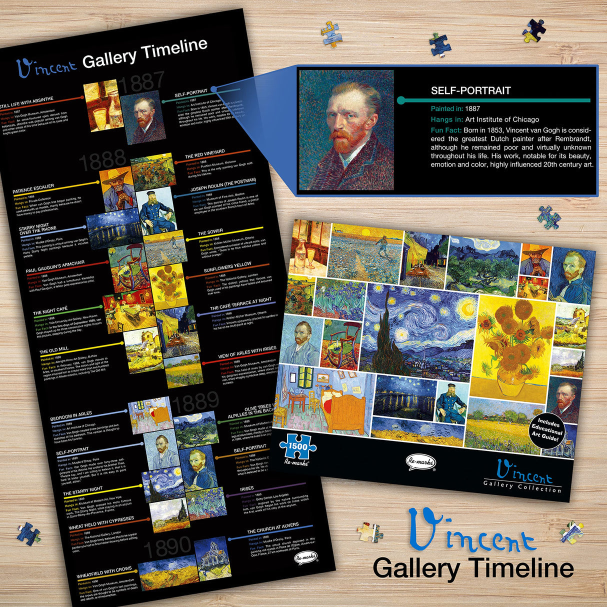 Re-marks Vincent Van Gogh 1500-Piece Puzzle, Artistic Jigsaw Puzzle for All Ages Re-Marks