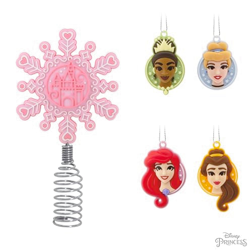 Hallmark Disney Princess Mini Christmas Tree Topper and Ornaments, Set of 5, Gifts for Disney Fans Hallmark
