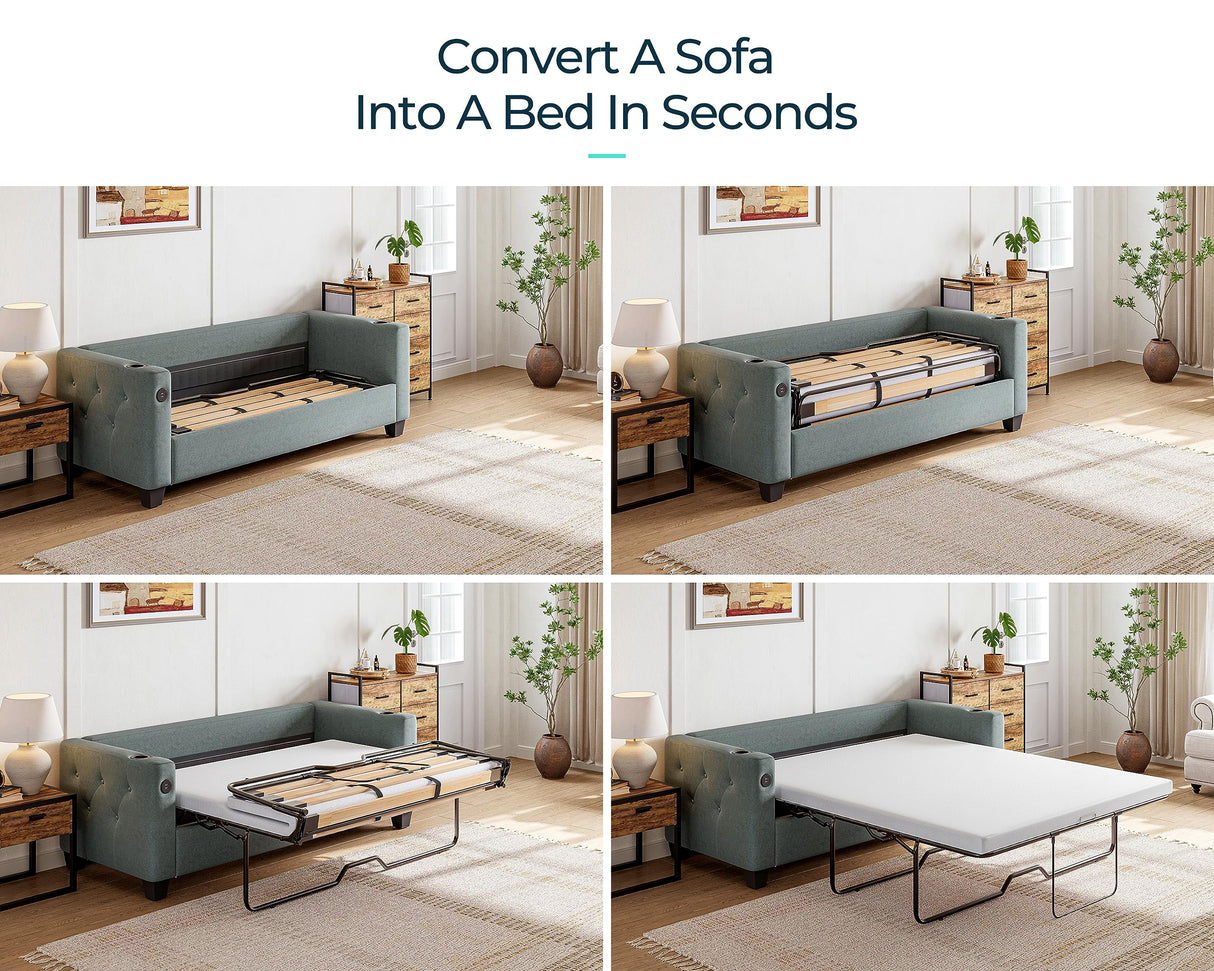 LINSY HOME Pull Out Sofa Bed, Queen Sleeper Sofa Couch with Memory Foam Mattress, Large Sofa Sleeper Pullout Couch Bed for Living Room Office, Dark Grey, Queen Size LINSY HOME